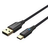 VENTION Nylon Braided USB 2.0 A Male to Type-C Male 3A Cable 3M Black LED Type (CTFBI) (VENCTFBI)