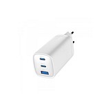 Gembird Fast Charger USB Power Delivery USB Type C 3x USB 65w Gan White (TA-UC-PDQC65-01-W) (GEMTA-UC-PDQC65-01-W)