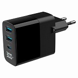 Gembird Fast Charger Gan 3x USB 30w 2x USB-a + USB Type-C Lcd Black (TA-UC-PDQC30LCD-BK-02) (GEMTA-UC-PDQC30LCD-BK-02)