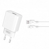 XO CE02D Wall Adapter Usb QC3.0 18W+Usb-C Data Cable White