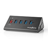 USB 3.0 Hub 4 θυρών + 1 θύρα QC3.0 με τροφοδοτικό, σε μαύρο χρώμα NEDIS UHUBUP3510BK