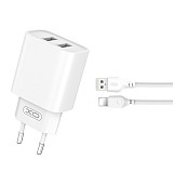 XO TRAVEL CHARGER CE02C 2 PORTS 2.1A + DATA CABLE LIGHTNING white