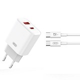 XO TRAVEL CHARGER CE12 PD QC3.0 20W + DATA CABLE TYPE C TO TYPE C white