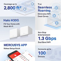 MERCUSYS Mesh Wi-Fi System Halo H30G, 1.3Gbps Dual Band, 2, Ver. 1.0 HALO-H30G-2PACK