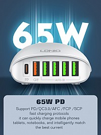 LDNIO   A6573C, USB-C/5x USB, 65W, PD/QC,  6933138600290