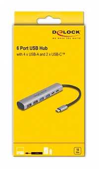 DELOCK USB hub 64232, 6x , 10Gbps, USB-C ,  64232