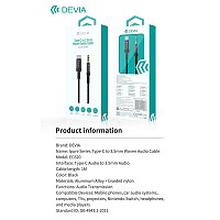 Καλώδιο Ήχου Woven Devia EC620 USB C σε 3.5mm 1m Ipure Μαύρο