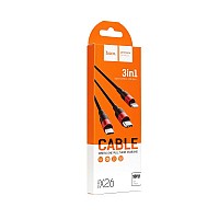 HOCO DATA CABLE X26 3 IN 1 TYPE C | LIGHTNING | MICRO USB 2A red