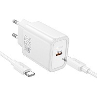 HOCO TRAVEL CHARGER N60 PD QC 20W + DATA CABLE TYPE C to TYPE C white