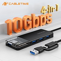 CABLETIME USB hub CT-HUBT5-PB, 4x , 10Gbps, USB/USB-C ,  CT-HUBT5-PB