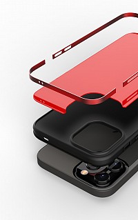 Bodycell Back Cover Glass + Aluminium Bumper For iPhone 12 Pro Max Red