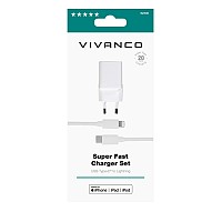 VIVANCO TRAVEL CHARGER MFI PD3.0 20W TYPE C PORT + LIGHTNING DATA CABLE white