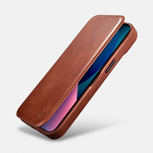 iCarer AKI 14220707 iPhone 14 Plus Curved Edge Leather Folio Brown