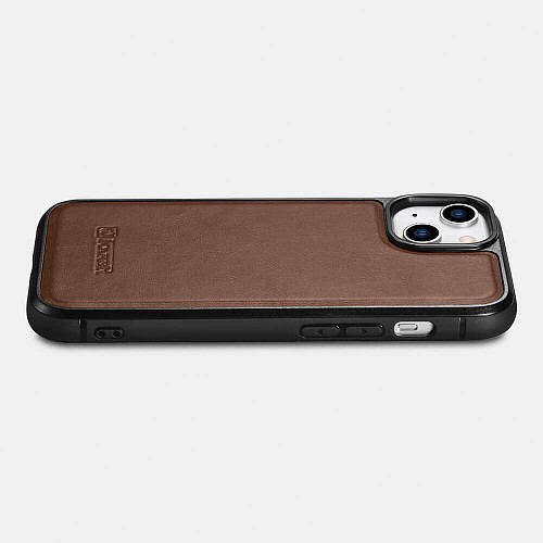 iCarer WMI14220717 iPhone 14 Genuine Leather TPU Back Cover Dark Brown