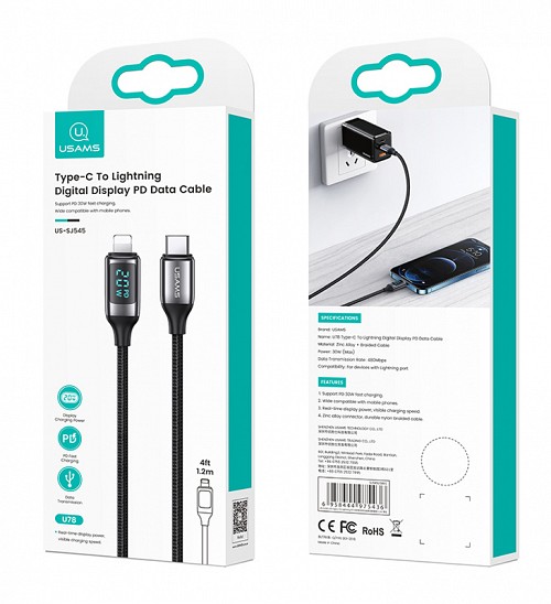 USAMS  Lightning  USB-C US-SJ545, 20W PD, 1.2m,  SJ545USB02