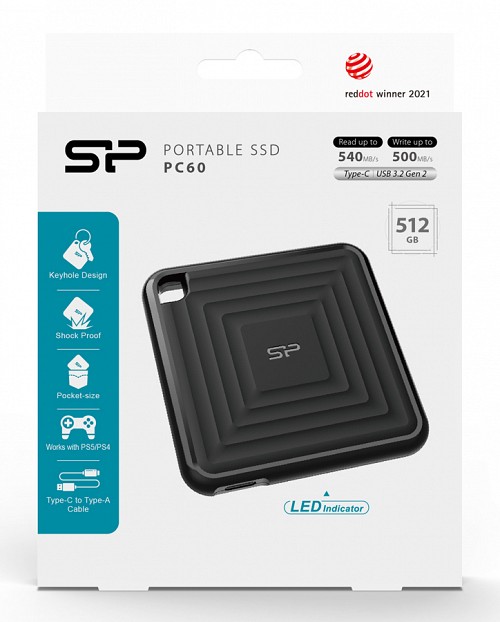 SILICON POWER  SSD PC60, 512GB, USB 3.2, 540-500MB/s,  SP512GBPSDPC60CK