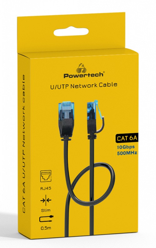 POWERTECH   PTR-0141 Cat 6a U/UTP, copper slim, 0.5m  PTR-0141