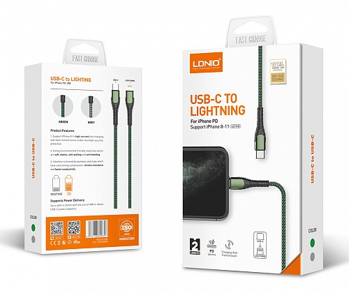 LDNIO  Lightning  USB-C LC112, 30W PD, 2m,  6933138690857