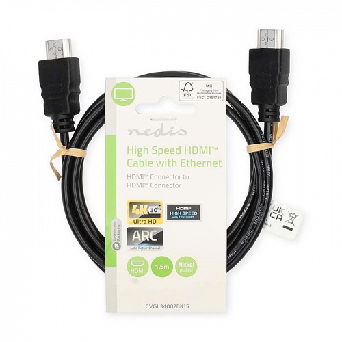  High speed HDMI with Ethernet, HDMI . - HDMI ., 1.50m NEDIS CVGL34002BK15