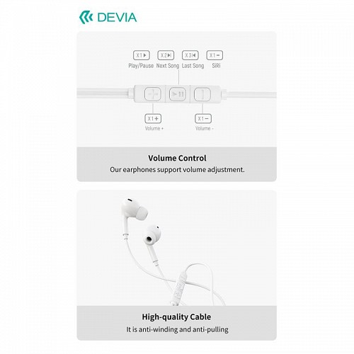 Hands Free Stereo Devia EM106 A2 3.5mm Kintone Λευκό