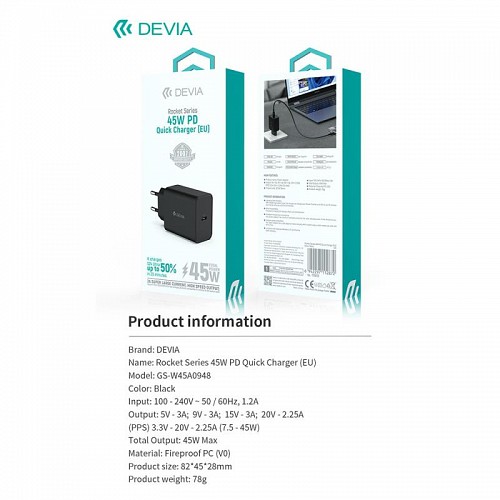     Devia GS-W45A0948 45W   USB C PD Rocket 