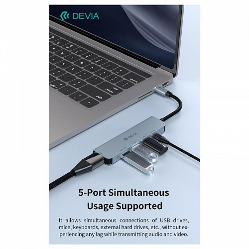 Hub USB C Devia EC702 5 σε 1 PD 100W & HDMI Leopard Γκρι