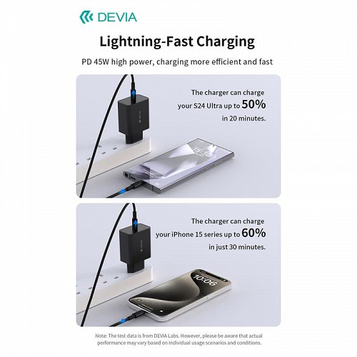     Devia GS-W45A0948 Rocket 45W   USB C PD &  USB C  USB C Smart 1.5m 