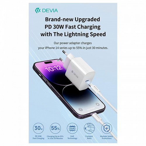     Devia RCE-3005CL 30W   USB C GaN PD &  USB C  Lightning Smart 1m 