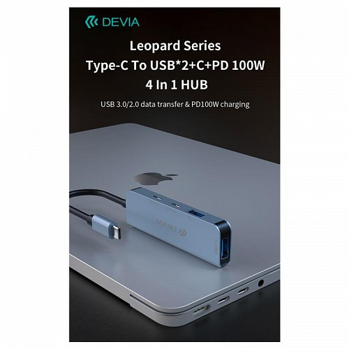 Hub USB C Devia EC700 4 σε 1 PD 100W Leopard Γκρι