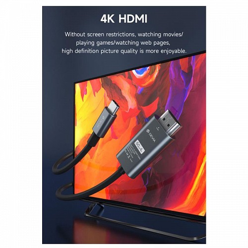 Καλώδιο Σύνδεσης USB 2.0 Devia EC084 HDMI σε USB C (Updated) 2m Storm Μαύρο