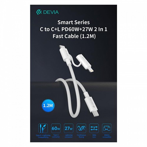   USB 2.0 Devia EC688 2  1 USB C  USB C PD 60W & Lightning 27W 1.2m Smart 