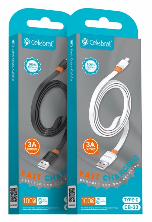 CELEBRAT  USB-C  USB CB-33C, flat, 15W, 1m,  CB-33A-C-BK