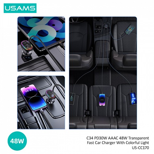 USAMS   US-CC170, 3x USB & 1x USB-C, 48W, PD,  CC170CC01