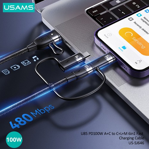 USAMS καλώδιο USB/USB-C σε 3 in 1 US-SJ646, PD 100W, 2m, μαύρο SJ646USB01