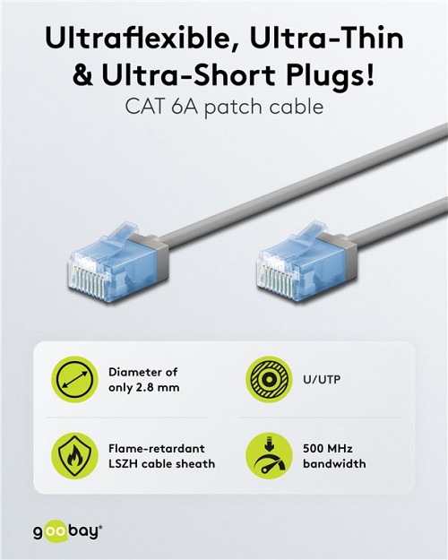 GOOBAY   74219, CAT 6A U/UTP, slim, copper, 500MHz, 0.15m,  74219