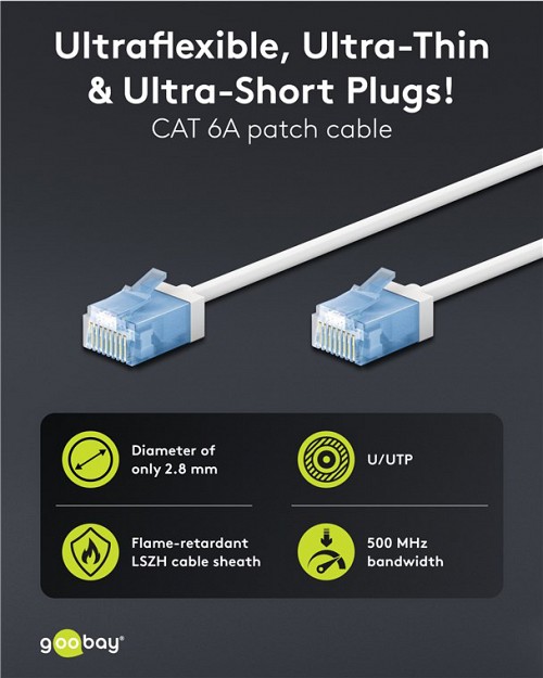 GOOBAY   74286, CAT 6A U/UTP, slim, copper, 500MHz, 1m,  74286