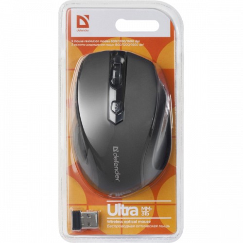 DEFENDER MM-315 WIRELESS OPTICAL MOUSE ULTRA Black,6D, 800-1600 dpi