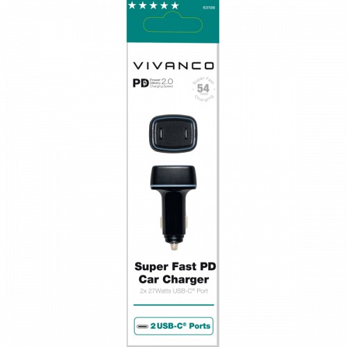 VIVANCO CAR CHARGER DUAL TYPE C 54W black