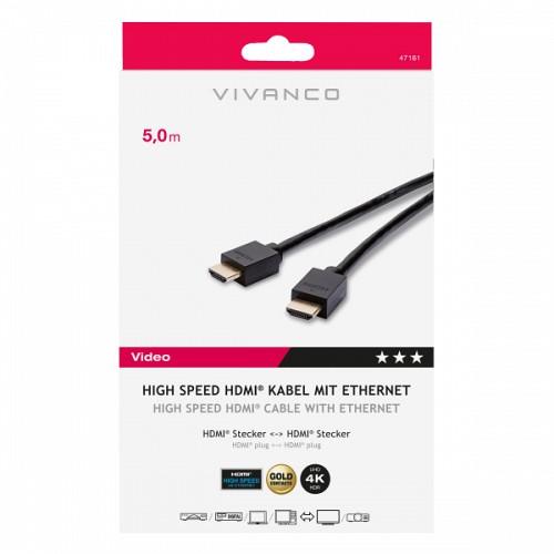 VIVANCO HDMI CABLE HDMI to HDMI with ETHERNET GOLD PLATED 5m