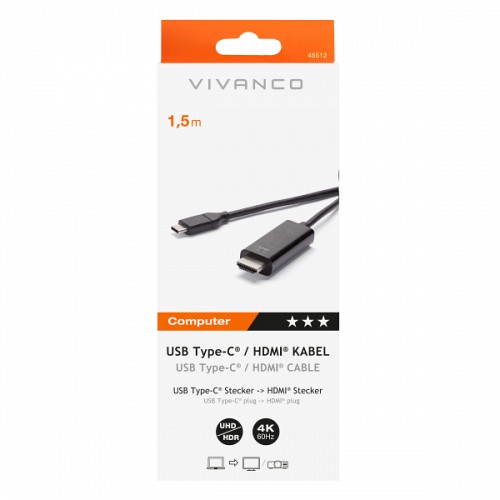 VIVANCO HIGH SPEED HDMI CABLE HDMI to TYPE C 1.5M black