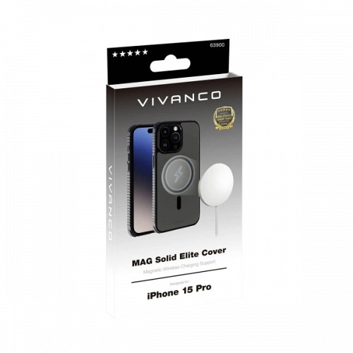 VIVANCO MAG SOLID ELITE COVER IPHONE 15 PRO semi-transparent black backcover