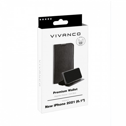 VIVANCO PREMIUM WALLET BOOK CASE IPHONE 13 black