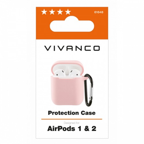 VIVANCO SILICONE CASE FOR AIRPODS 1 / 2  WITH CARABINER pink