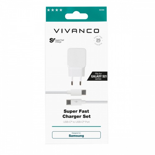 VIVANCO TRAVEL CHARGER PD 25W FOR SAMSUNG + DATA CABLE TYPE C white