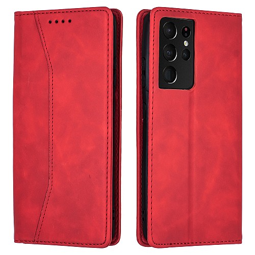 Bodycell Book Case Pu Leather Samsung S21 Ultra Red