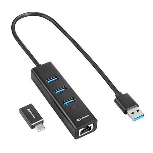 Sharkoon USB 3.2 Hub 4    USB-A / USB-C / Ethernet (3PALUHUBBLK) (SHR3PALUHUBBLK)