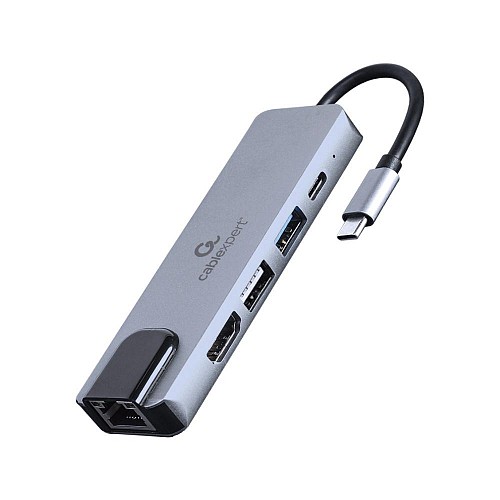 Gembird USB-C 5in1 Multiport Adapter, Pd, HDMI, USB 3.1, USB 2.0, Lan (A-CM-COMBO5-04) (GEMA-CM-COMBO5-04)