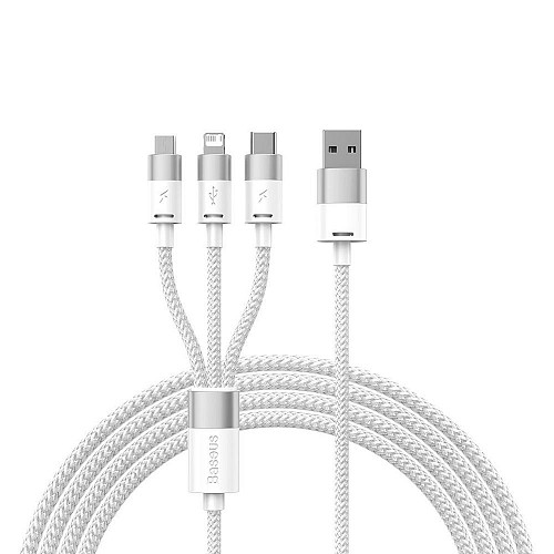 Baseus 3in1 USB Cable Starspeed Series, USB-C + Micro + Lightning 3,5a, 1.2m White (CAXS000002) (BASCAXS000002)