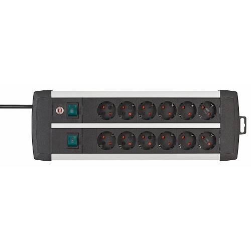 Brennenstuhl Premium-Alu-Line Technics extension lead 12-way Duo black 3m H05VV-F 3G1.5 with every 6 sockets switched (1391000912) (BNN1391000912)