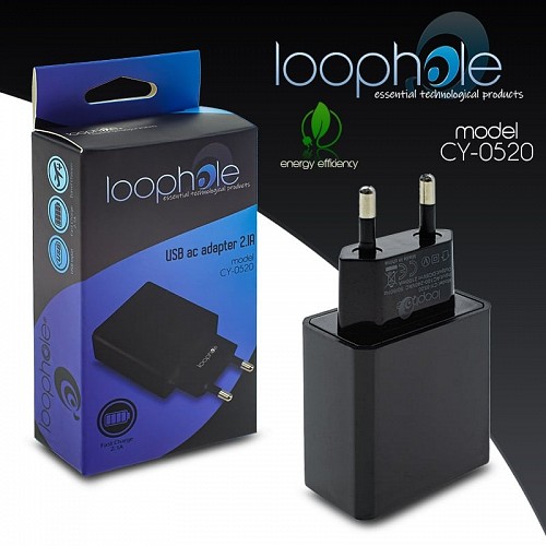 LOOPHOLE Premium Travel Adapter 2.1A Black 0719.050